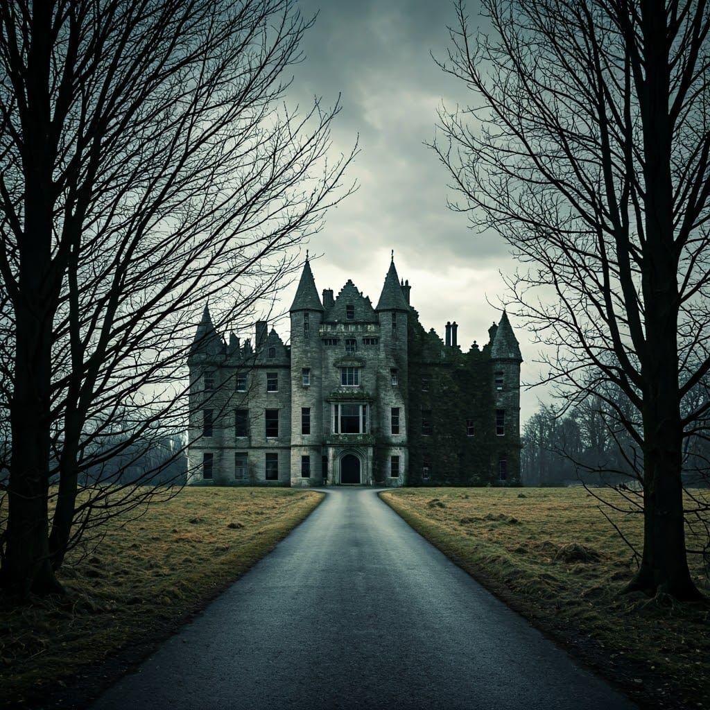 Ominous Lennox Castle Silhouettes in Haunting Style
