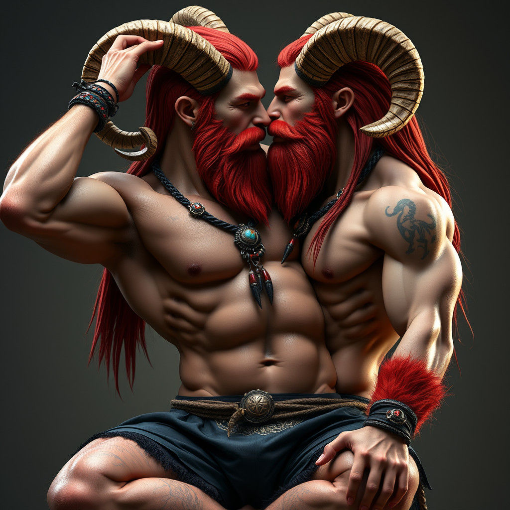 Imposing Satyr Portrait with Red Hair and Horns