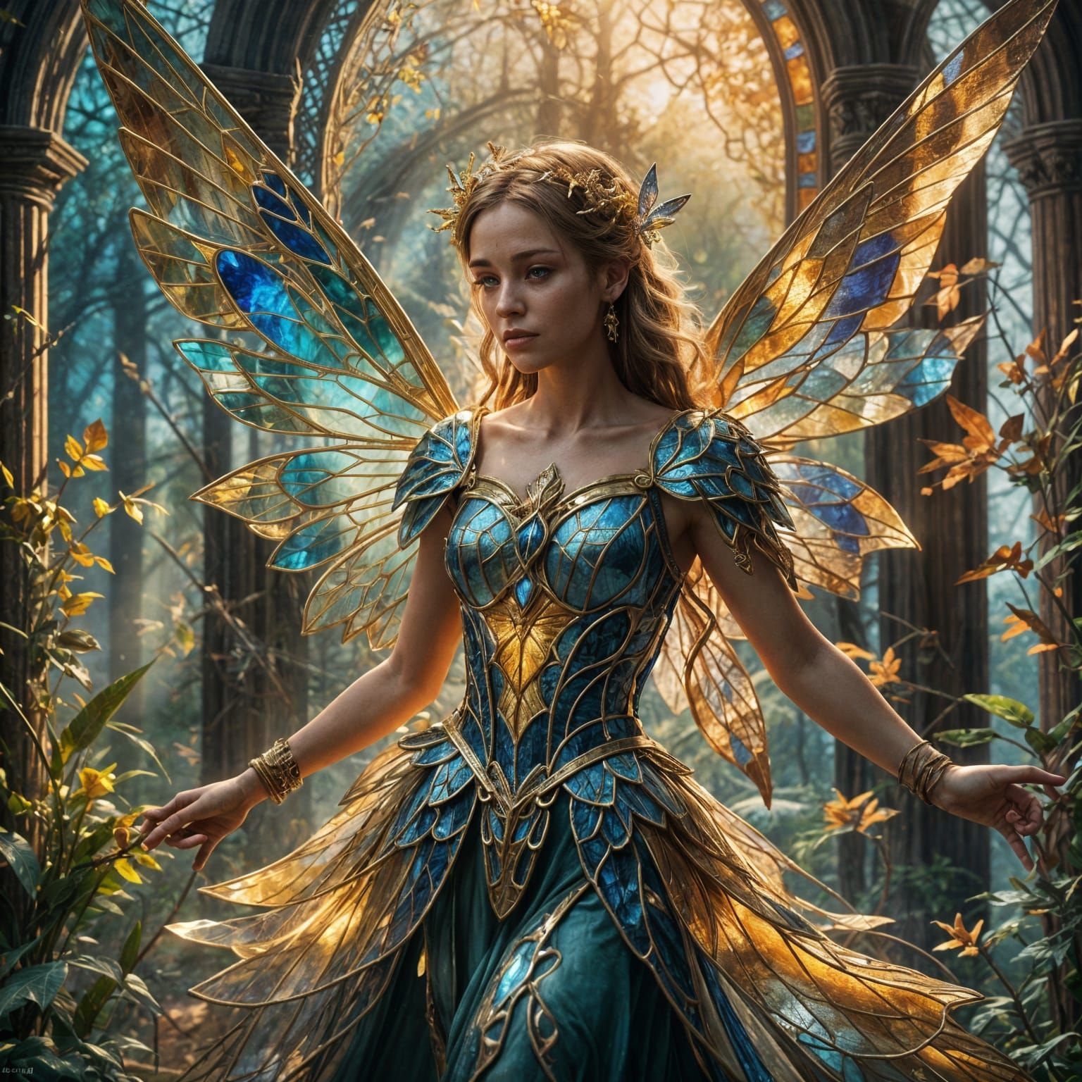 Ethereal Fairy with Stained Glass Wings