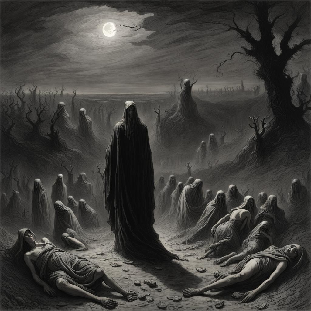 Horrific Mother Nightmare in Engraving Style