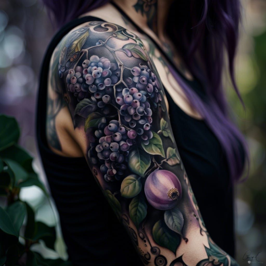 Lilac and Gooseberry Tattoos in Macabresku Style