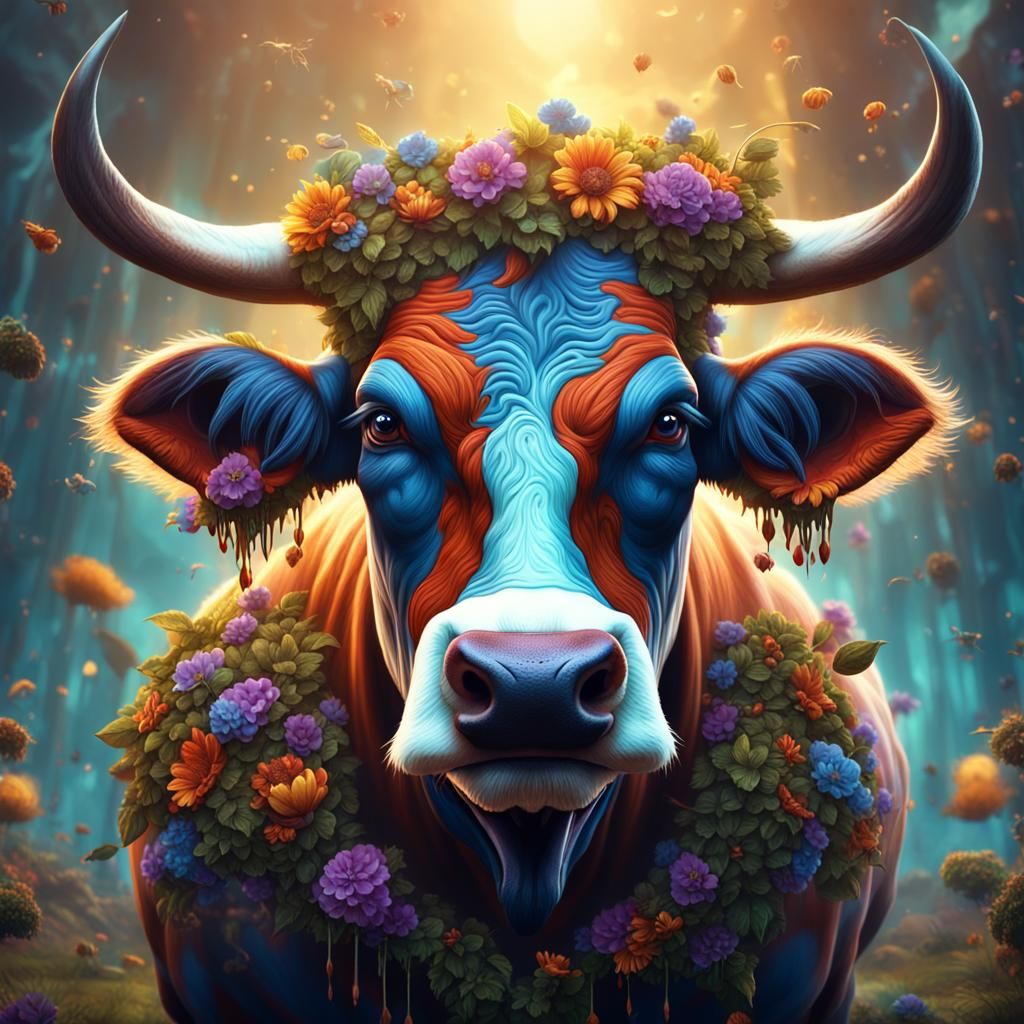 Anthropomorphic Cow in Detailed Matte Painting