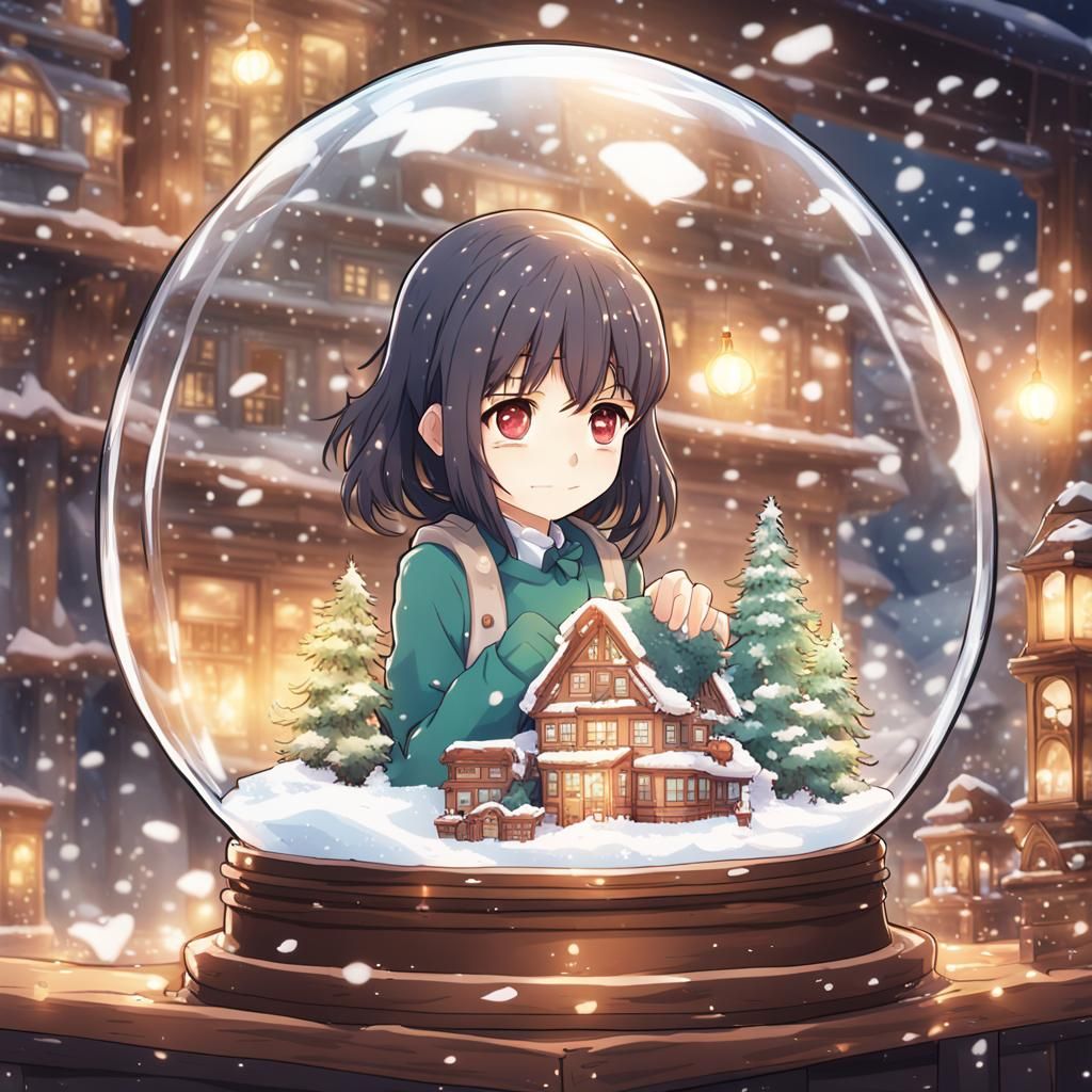 Anime Girl Holding Snow Globe Digital Art