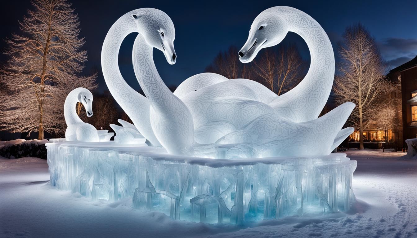 Frozen Wonderland: Ice Sculptures of Swans and Bears