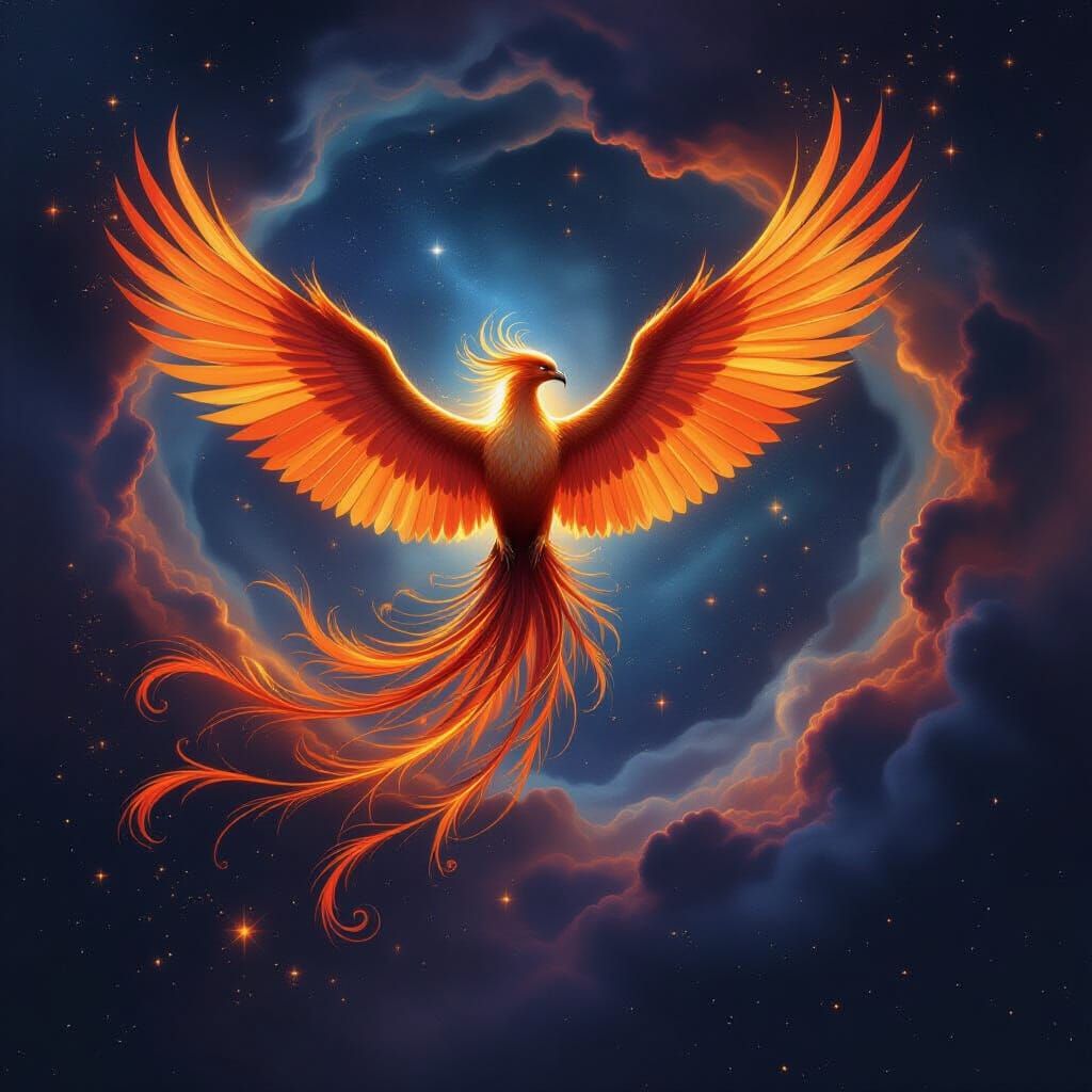Majestic Phoenix Rises from Cosmic Vortex