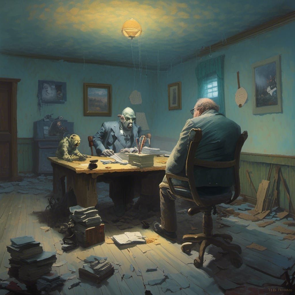 Dystopian Interrogation Scene in Gothic Style