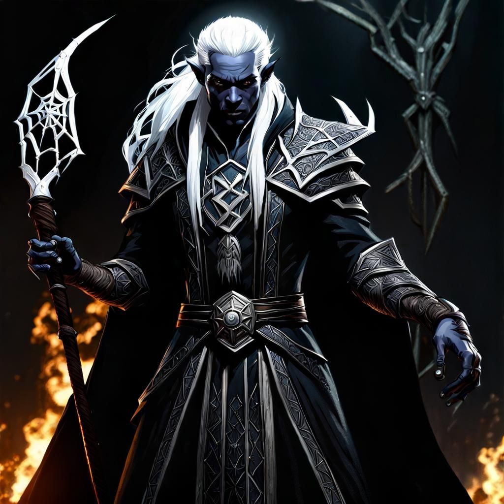 Dark Elf Wizard with Spider Staff