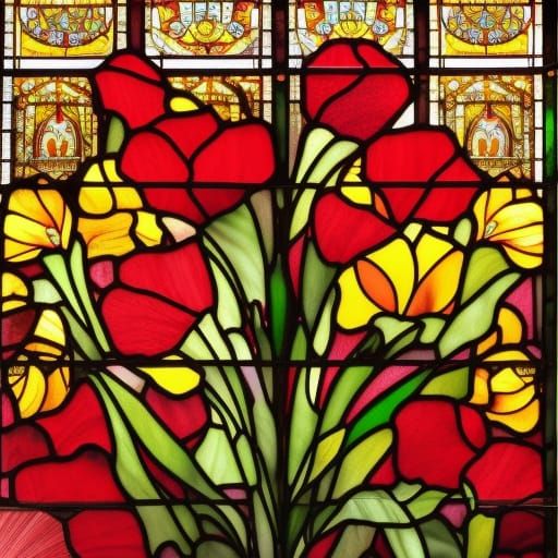 Stained Glass Art: Daffodils and Roses