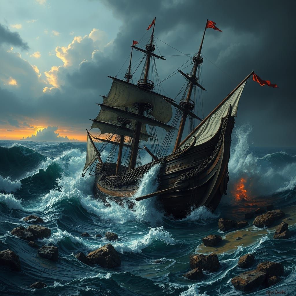 17th Century Shipwreck on a Coral Reef in Hyper-Realistic St...