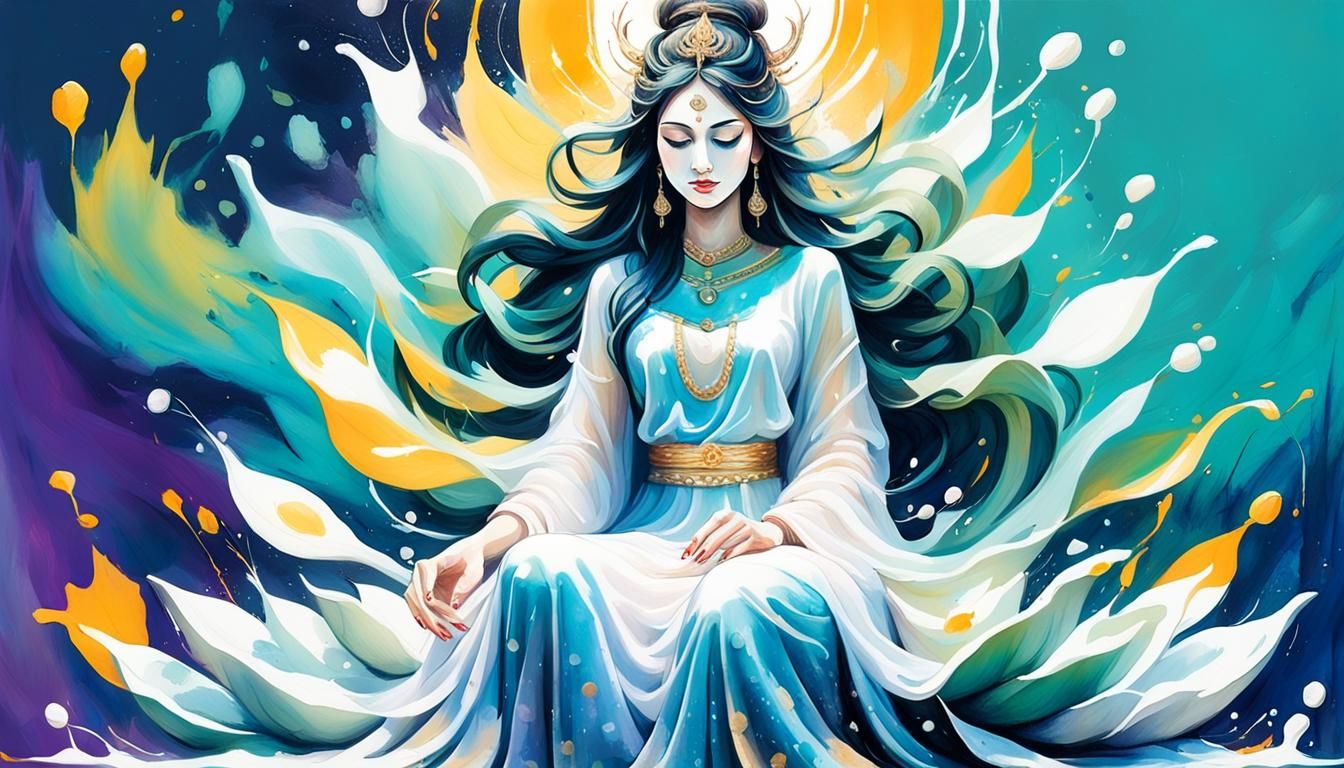 Majestic Goddess Meditating in Milk, Speed Painting