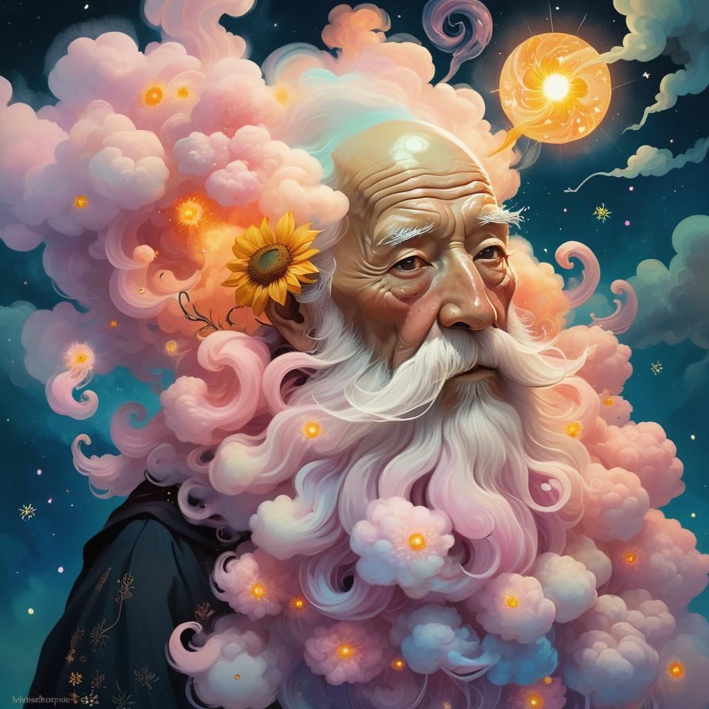 Whimsical Wizard with Cotton Candy Beard Nebula