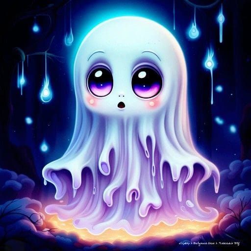 Adorable Chibi Ghost in Space: 3D Rendered
