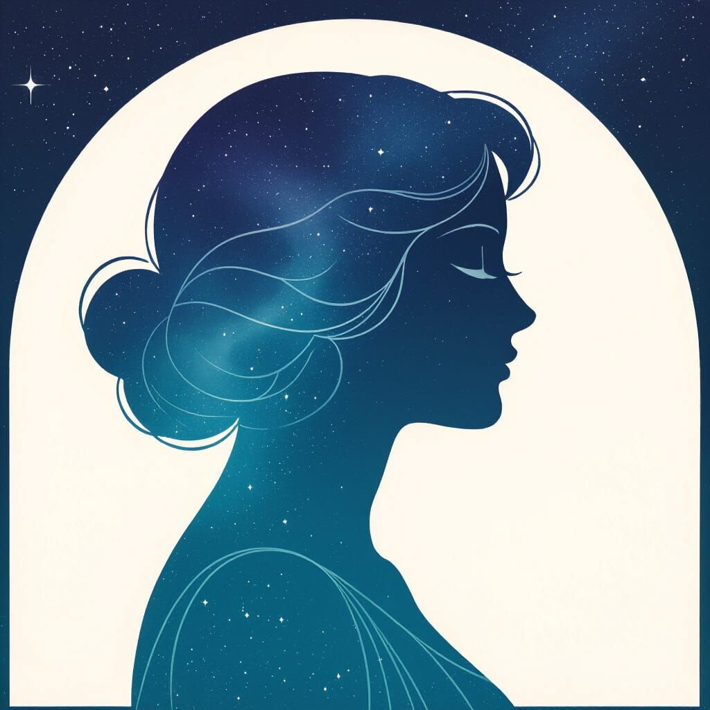 Cosmic Nebula Silhouette in Art Nouveau Style