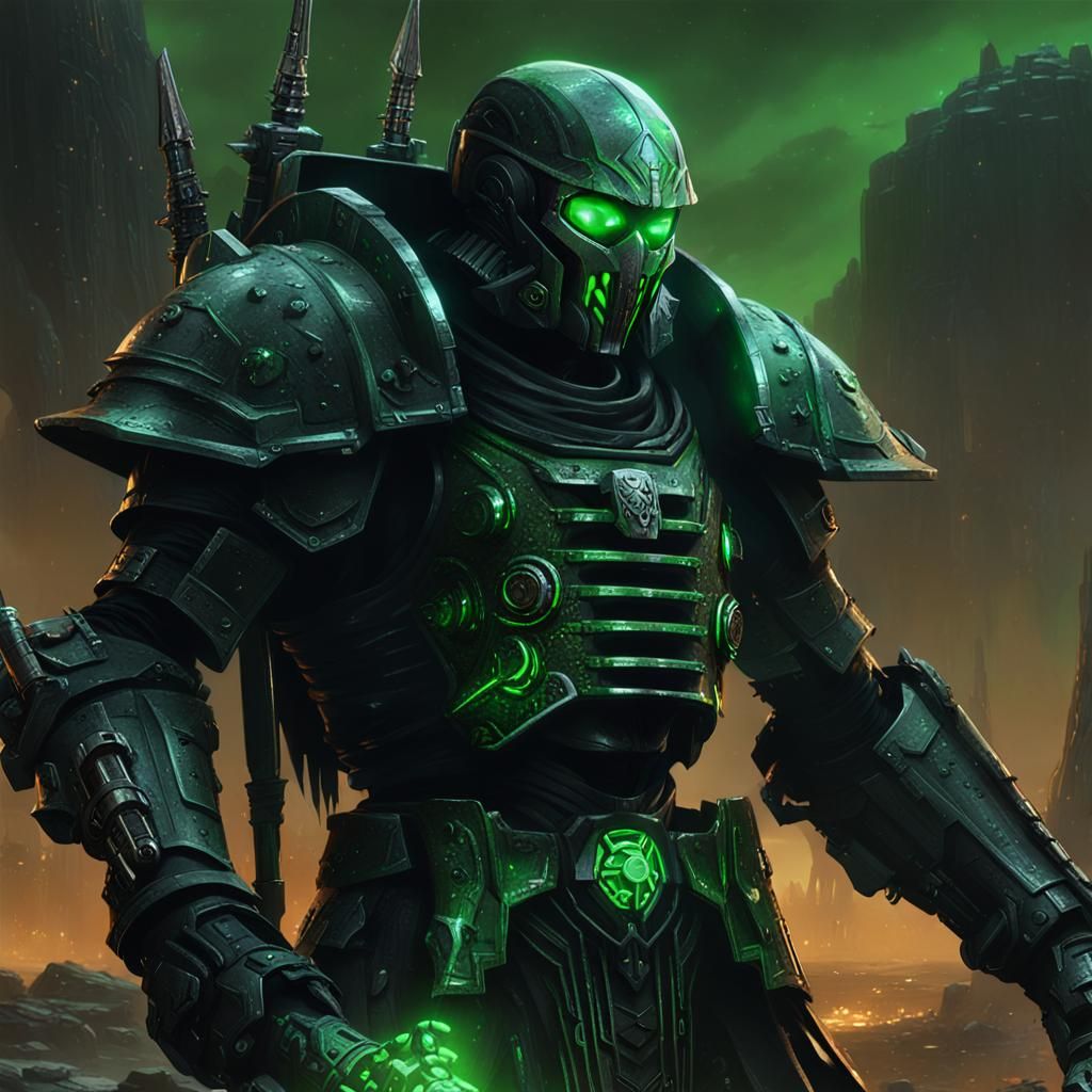 Close up of a singular necron warrior