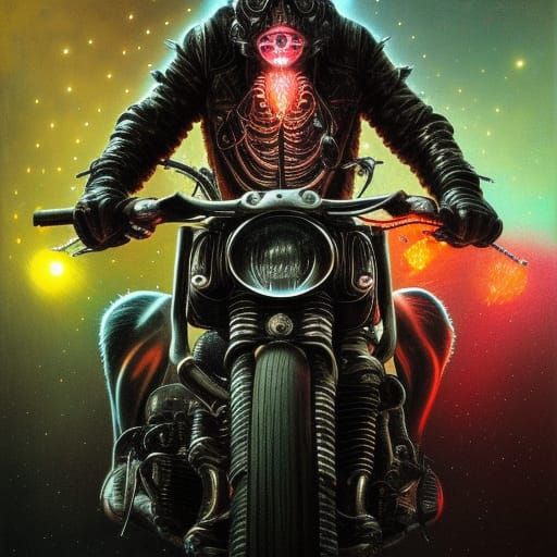 Biker in Leather and Spikes with Luminous Sparkles