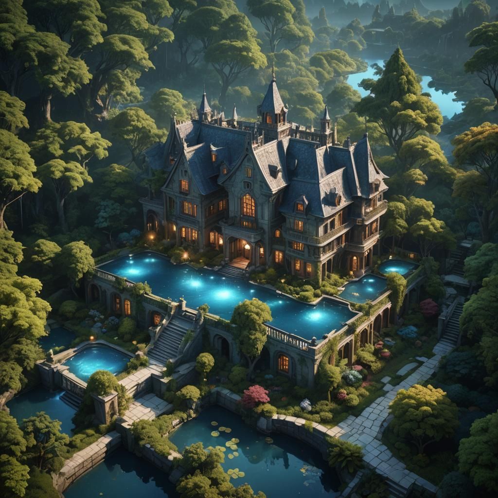 High-Fantasy Mansion at Night Concept Art