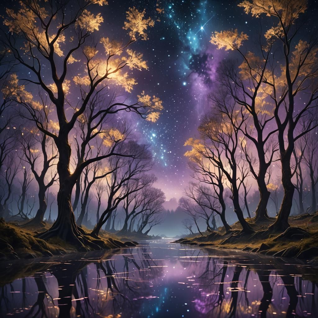 Starlight River Reflects Constellations in Digital Painting