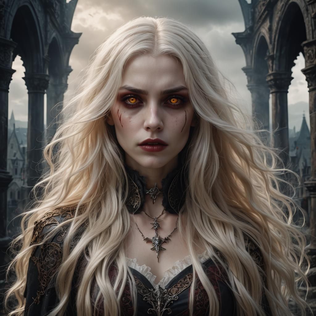 Platinum Blond Vampire Girl: Digital Matte Painting