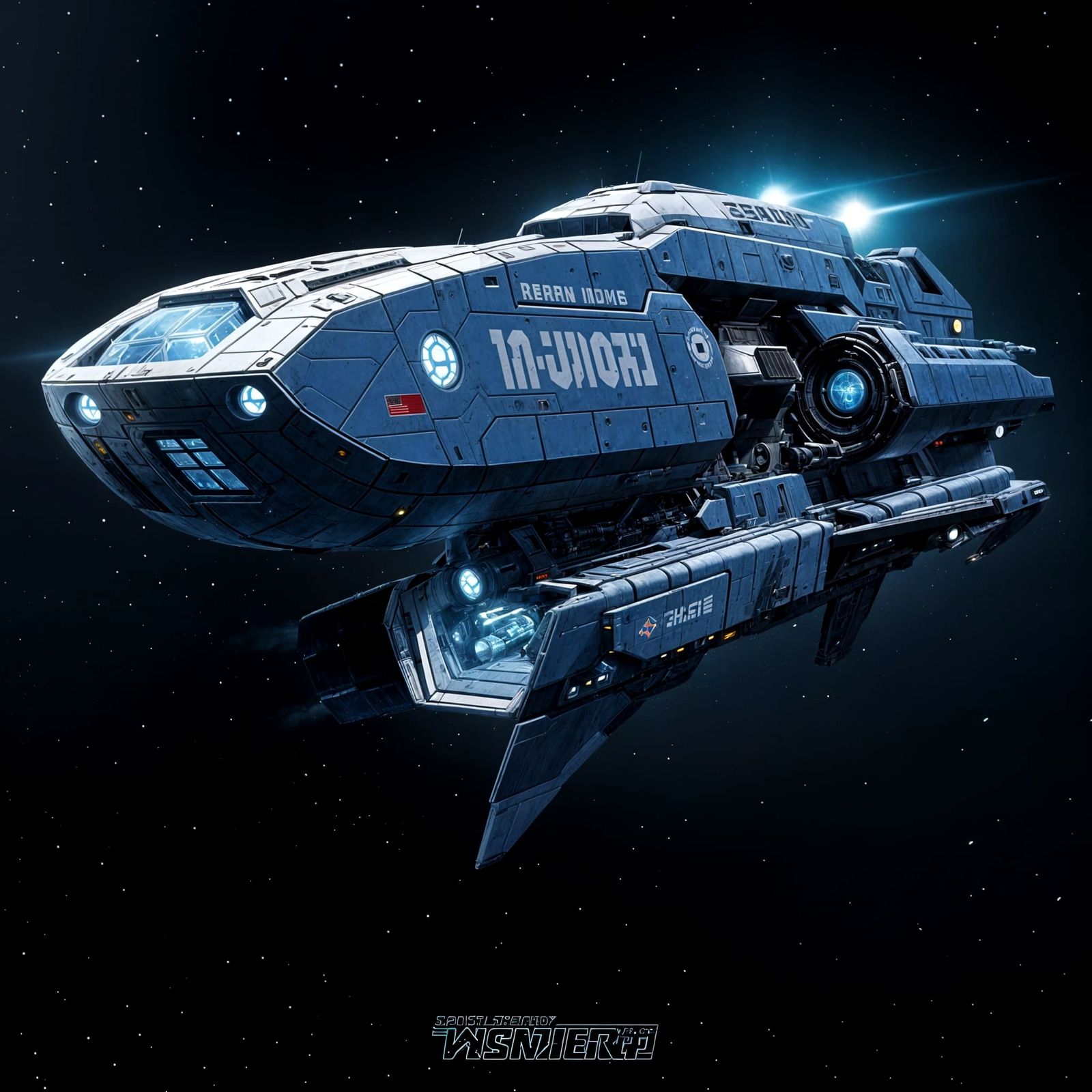 Terran Imperial Star Cruiser in Elegant Blue and Silver Hues