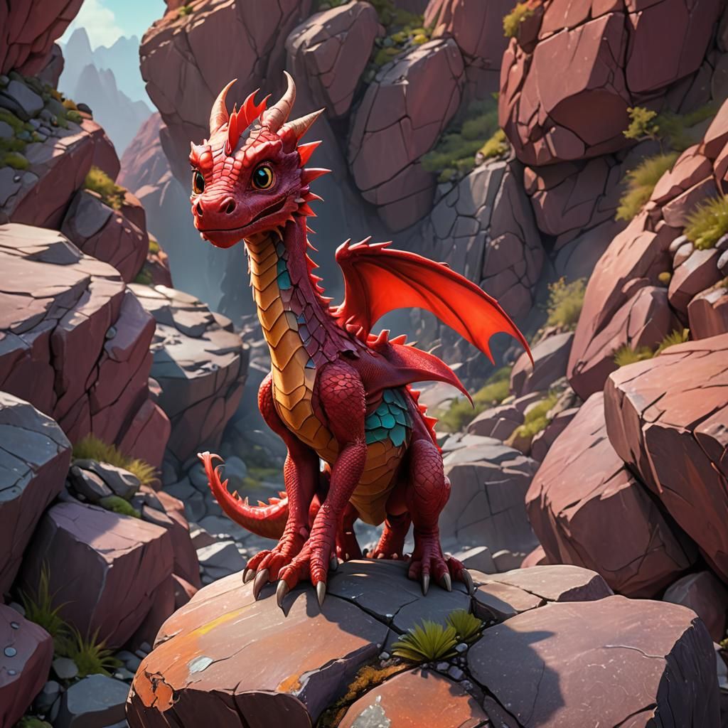 Curious Baby Red Dragon in Vibrant 3D Art