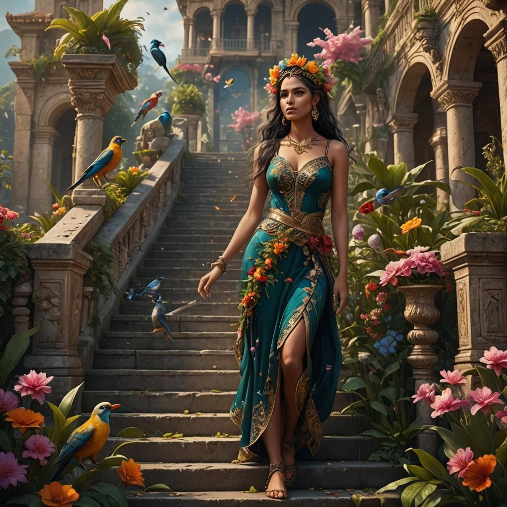 Exotic Woman in Pearl Garden: Fantasy Concept Art
