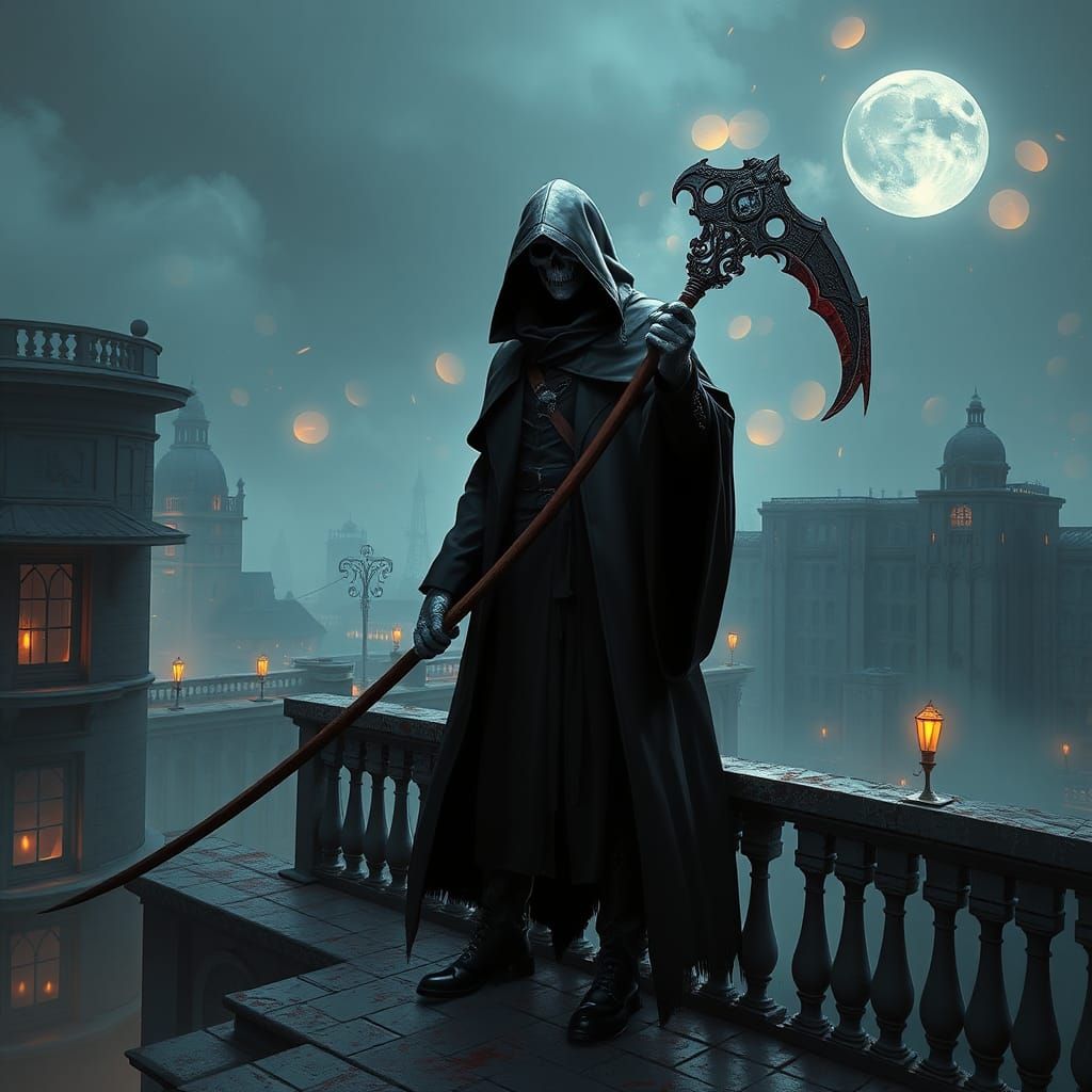 Modern Grim Reaper Portrait with Scythe