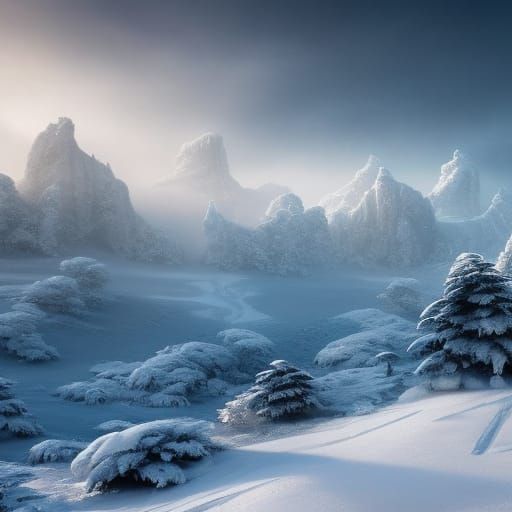 Desolate Ice Landscape in Digital Matte Painting Style