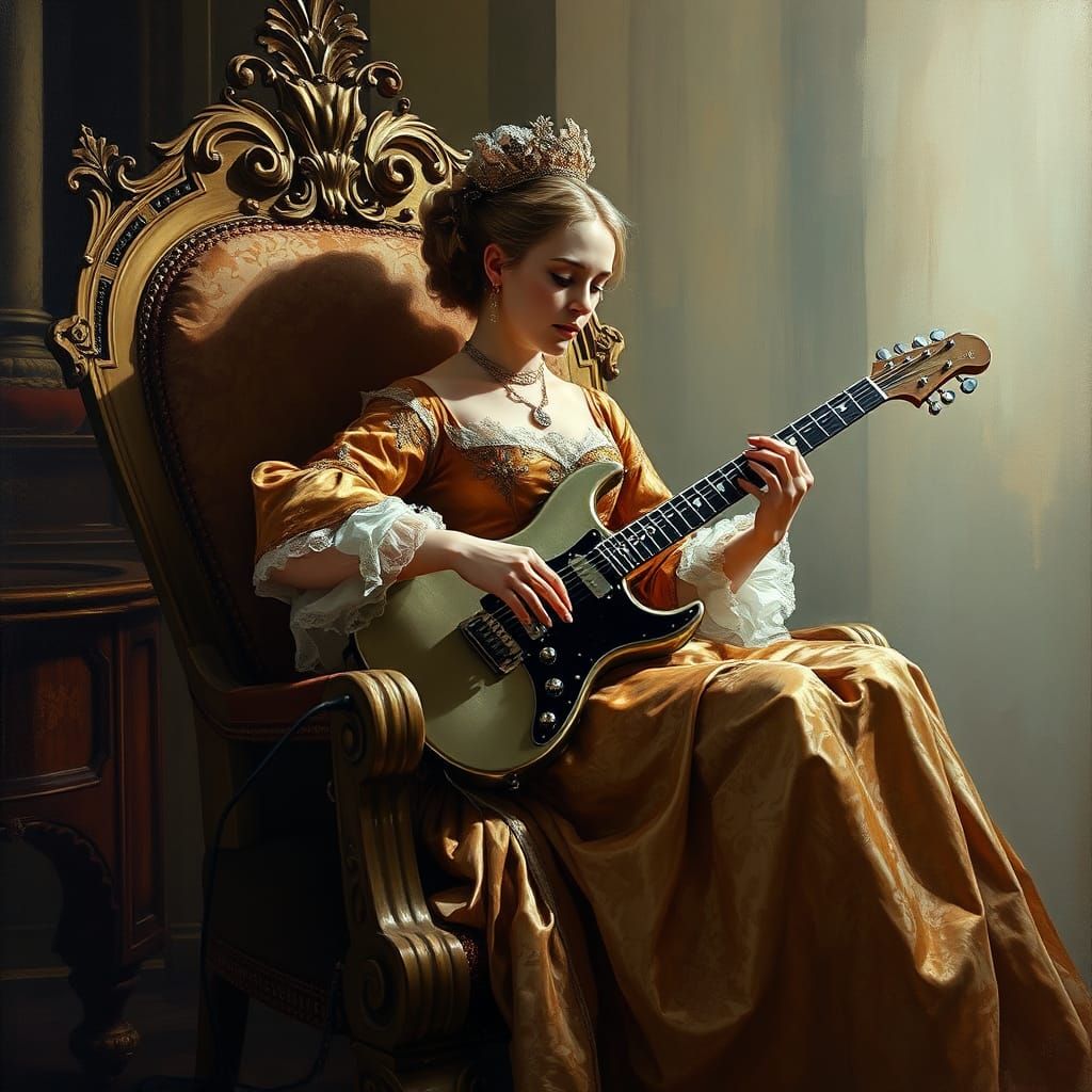 Duchess Rocking Guitar: An Impressionistic Gouache Painting