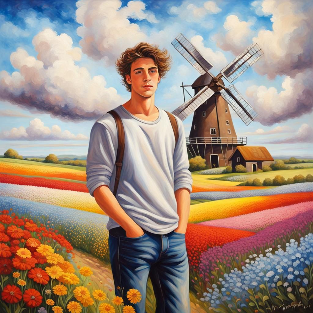 Colorful Field Painting of a Young Man