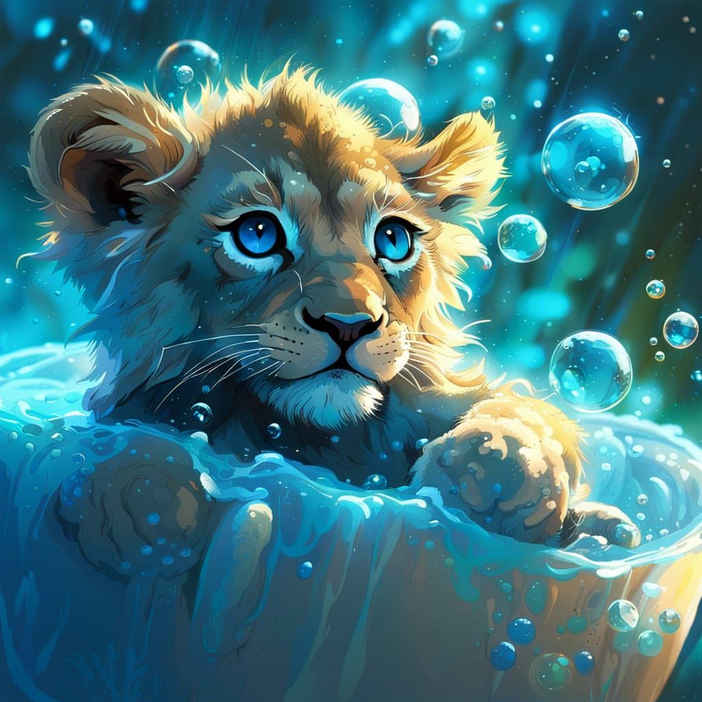 Lion Cub's Magical Bioluminescent Oasis Bath