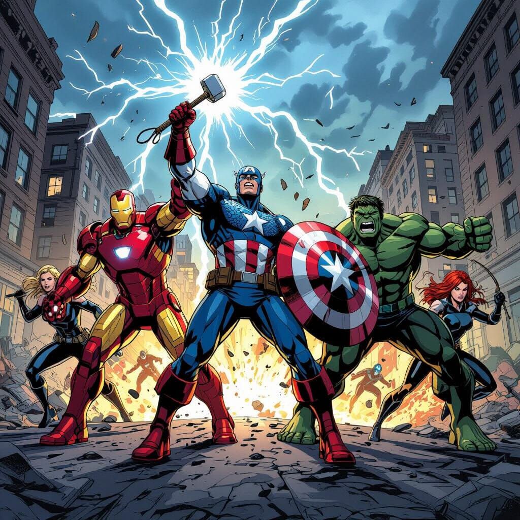 Avengers Assemble Dynamic Comic Book Illustration