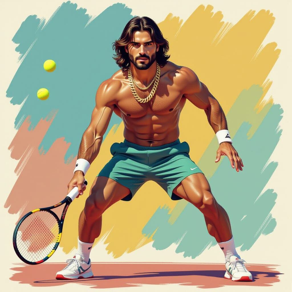 Hyperrealistic Tennis Player in Dynamic Concept Art