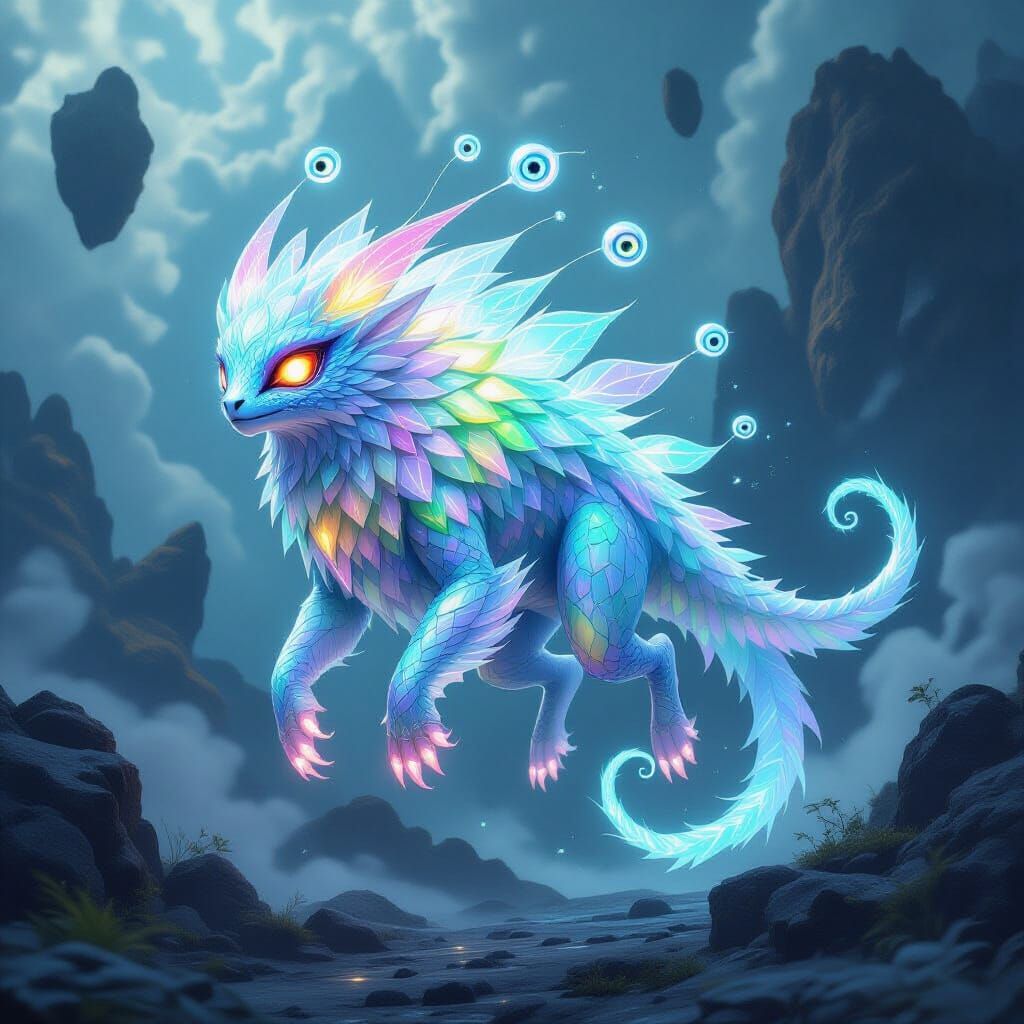 Surreal Iridescent Creature in an Alien Landscape