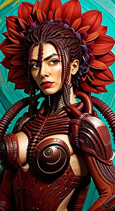 Xenomorphic Vitruvian Man in Flowerpunk Style