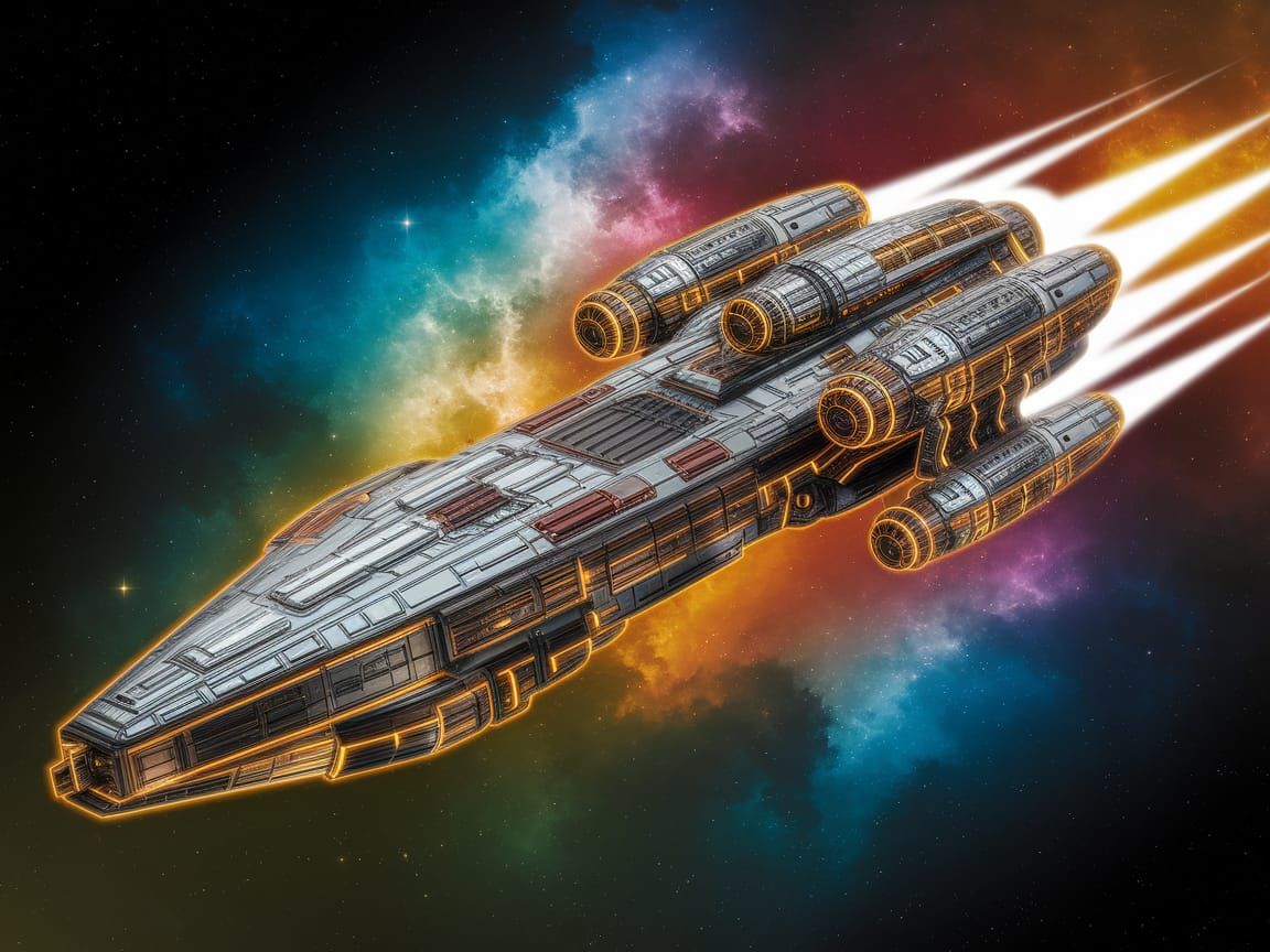 Retro Art Nouveau Spaceship in Nebula