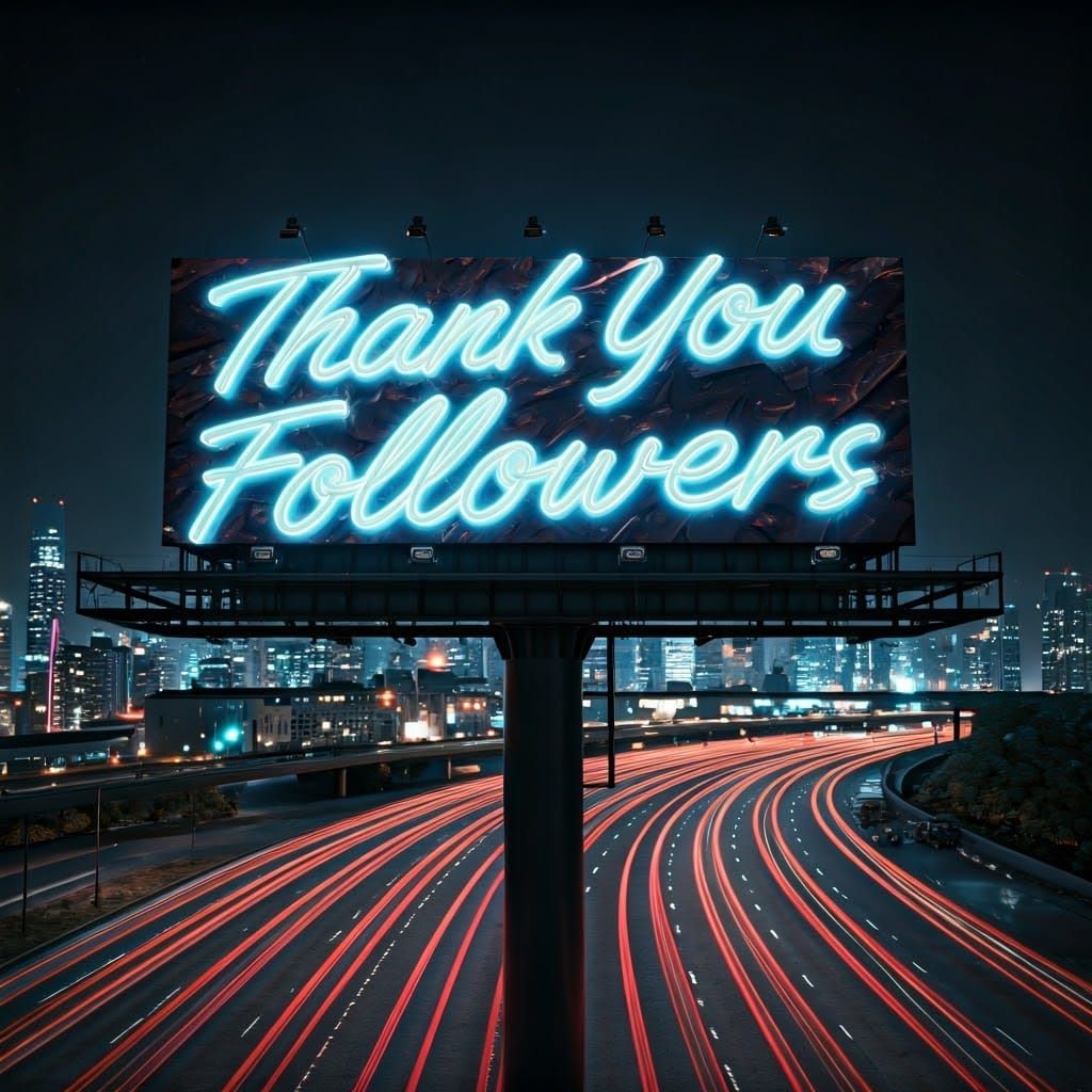 Futuristic Billboard Thanks Followers in Neon