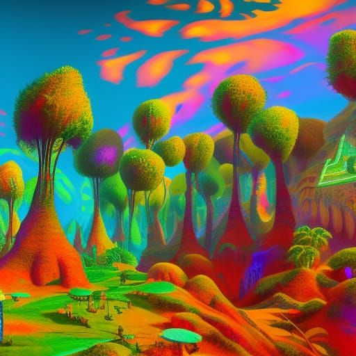 Psychedelic Landscape in 60s Style