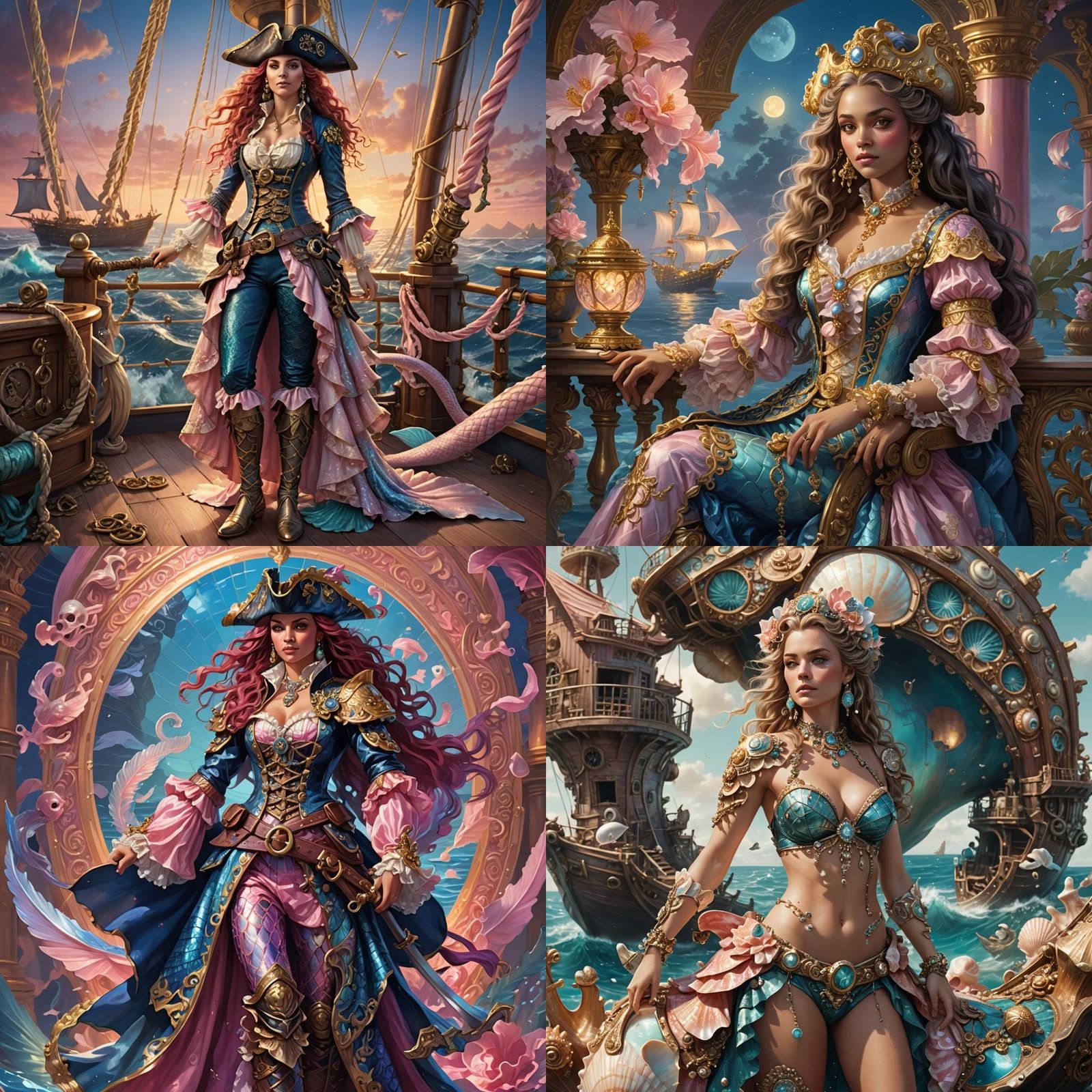 Nautical Rococo Pirate in Pink and Blue