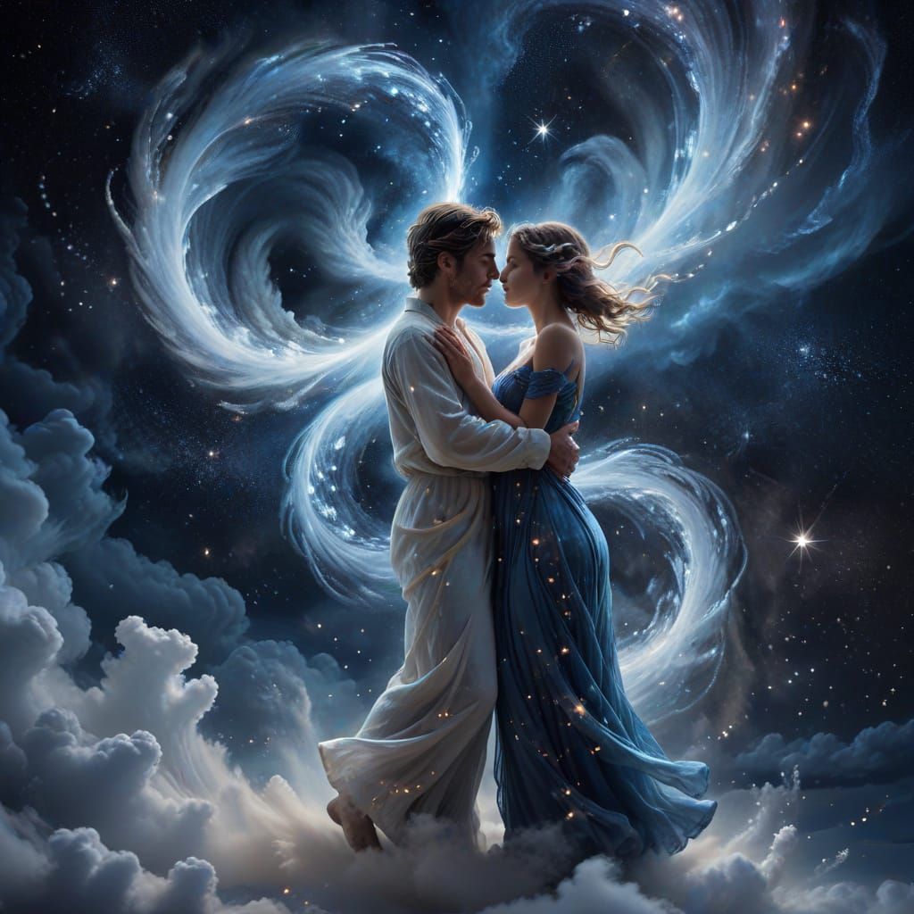 Celestial Embrace Merging with Cosmic Clouds