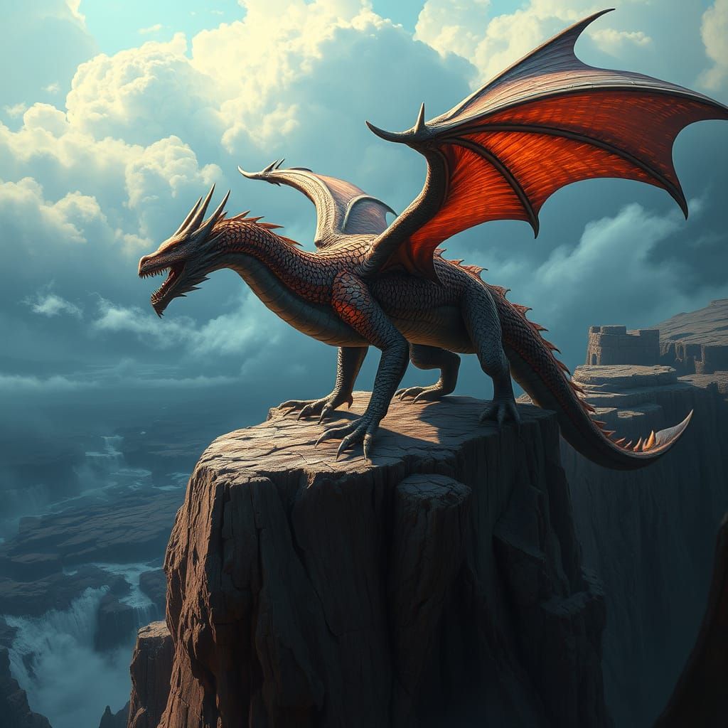 Majestic Dragon on Turbulent Cliffside