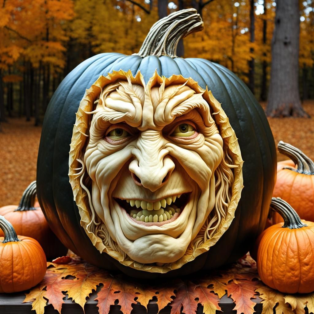 Hyperrealistic 3D Pumpkin Carving of Horror Witch