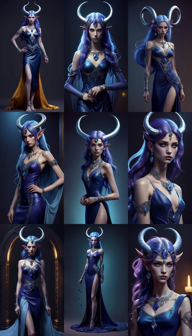 Tiefling Woman in Royal Blue, Aquamarine Hair, and Sapphire ...