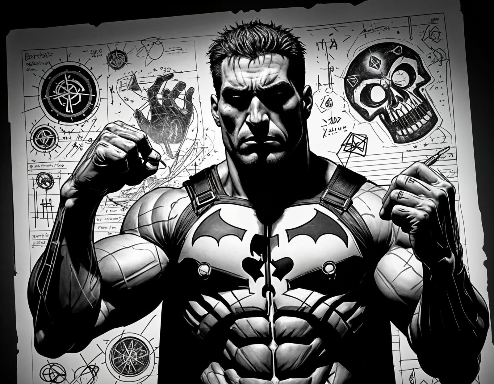 Gritty Comic Book Sketch of the Punisher in Dynamic Pose