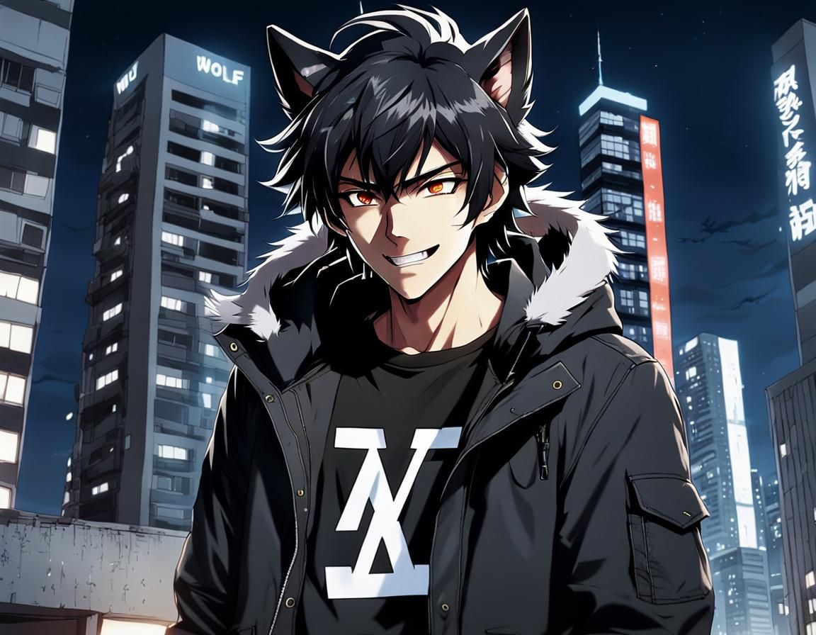 Anime Teen with Wolf Features in Cel-Shaded Style
