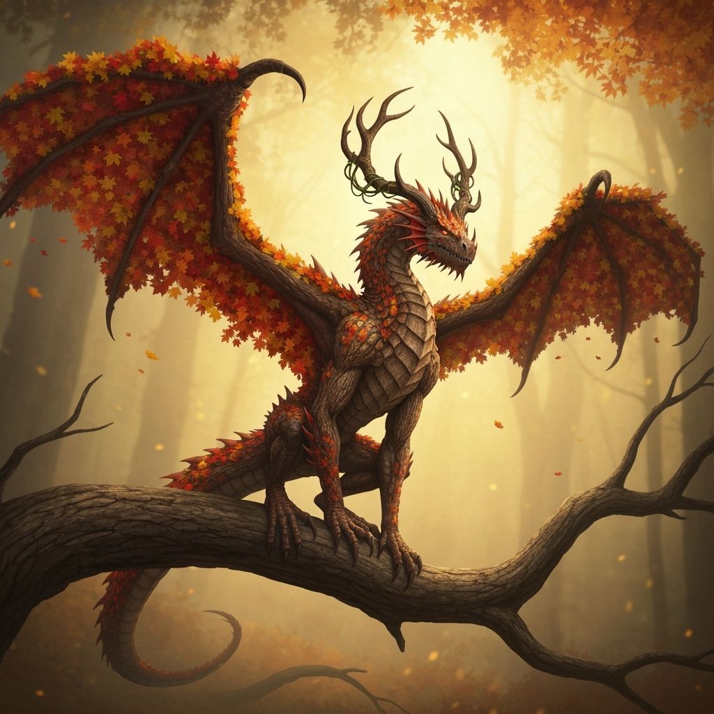 Majestic Autumn Dragon in Misty Forest