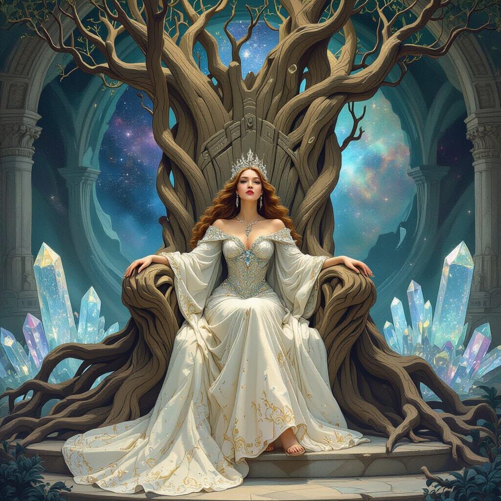 Queen on Starlight Tree Throne in Crystal Cavern