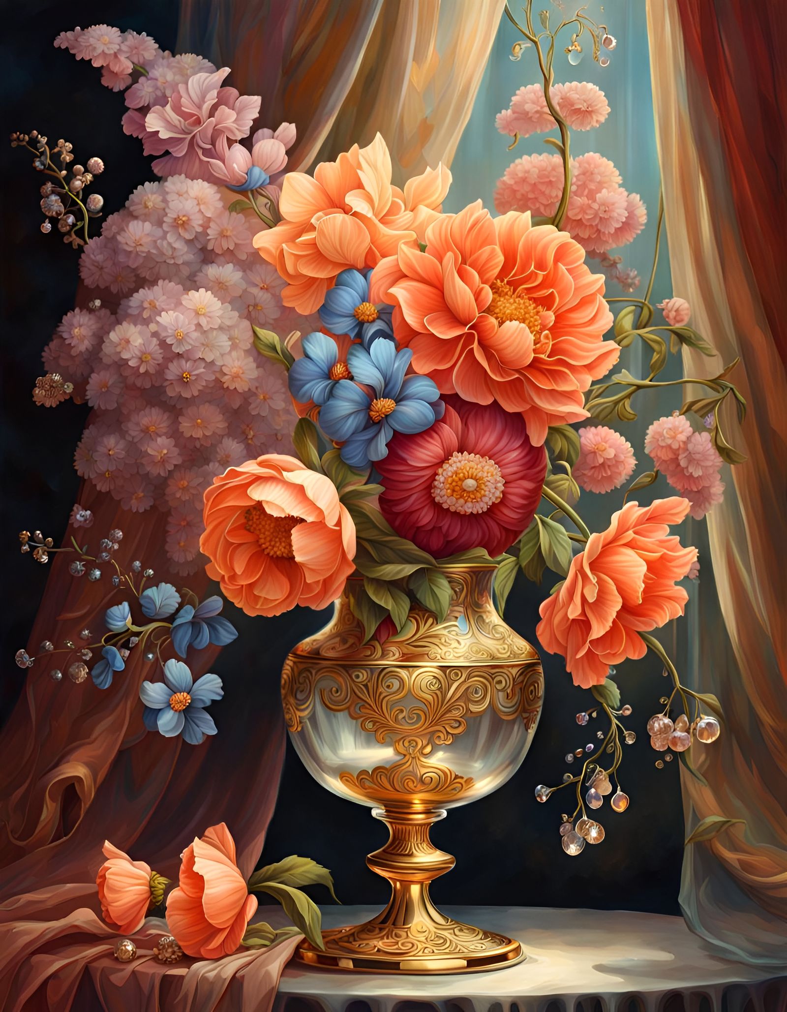 Enchanted Still Life Flowers in Glass Vase