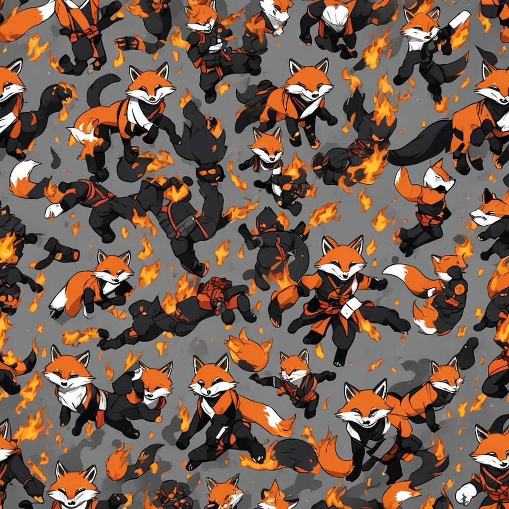 Fiery Ninja Fox: Dynamic Digital Art