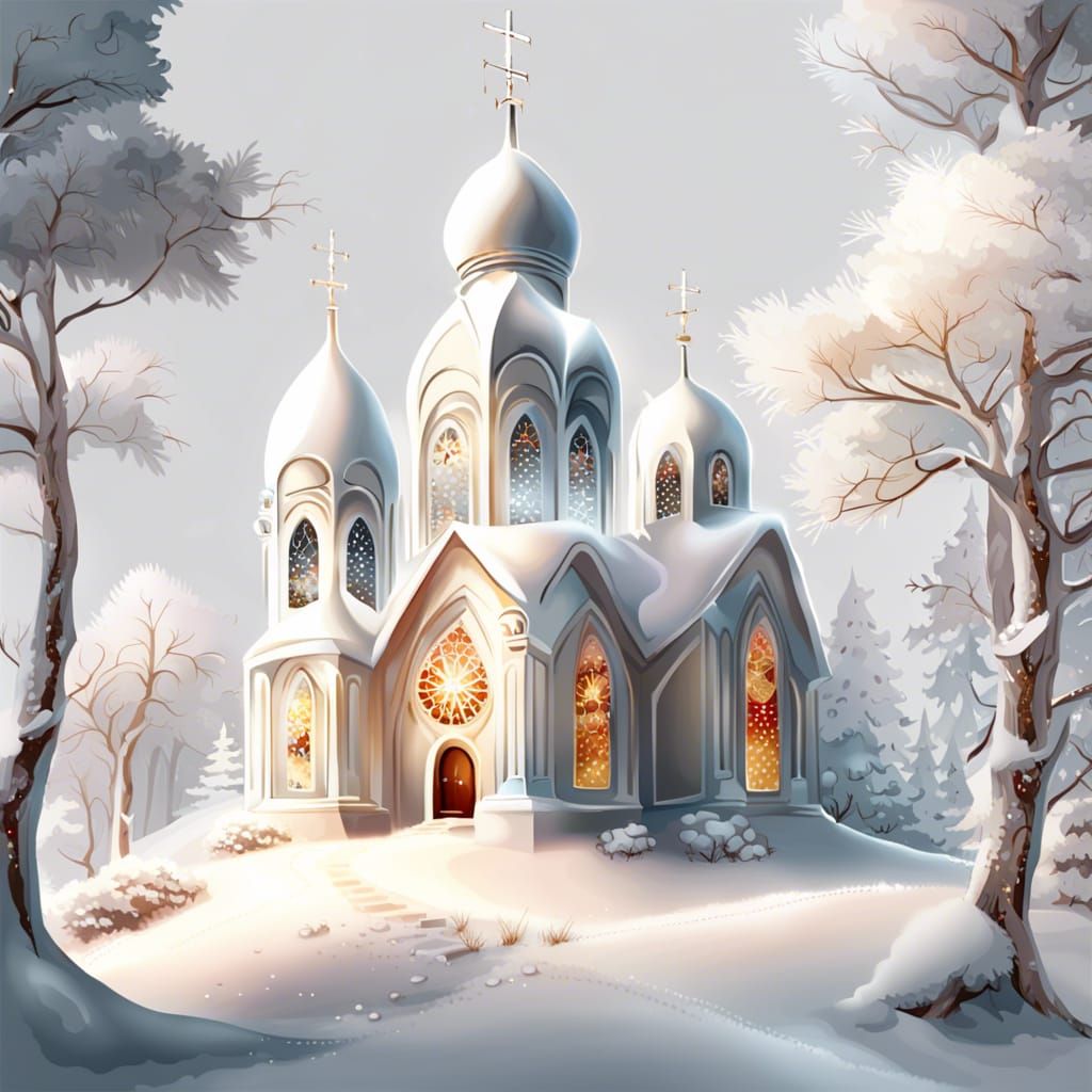 Fantasy Christmas Church on White Background