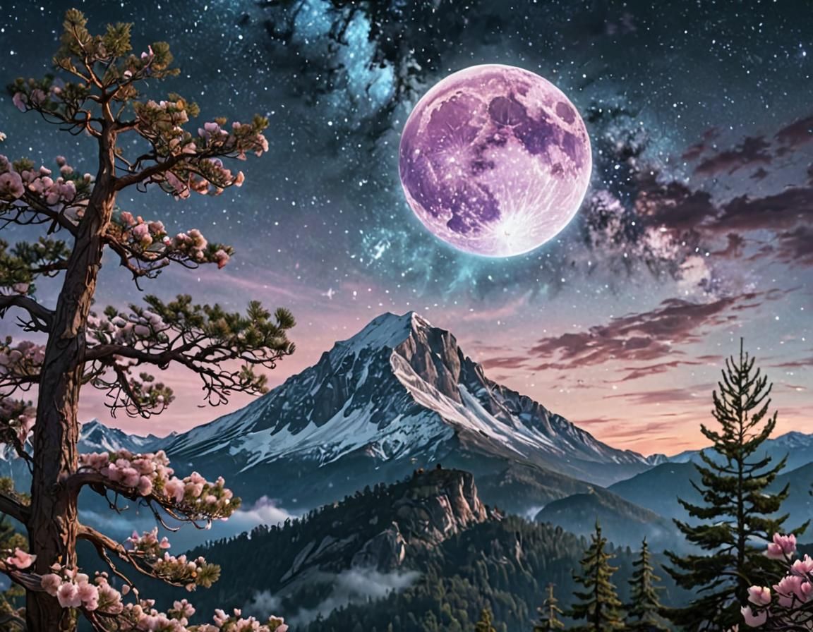 Mythical Realms: Nebula Sky and Moonrise